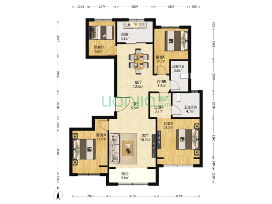 江山铭著 4室2厅2卫 136平方
