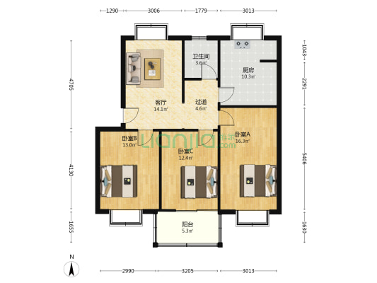 公义社区 3室1厅1卫 95平方