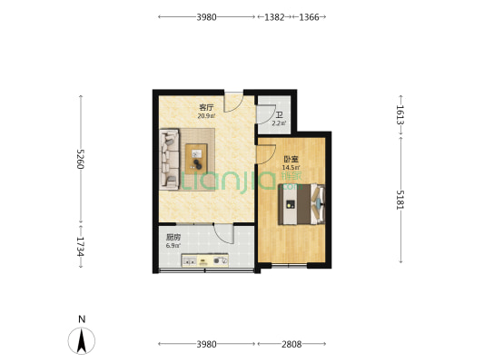 市医院家属院 1室1厅1卫 40平方