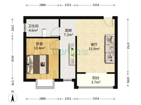 龙珠新村·E区 1室1厅1卫 51平方