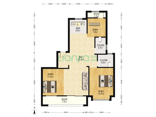 镜湖华庭 3室1厅2卫 132平方