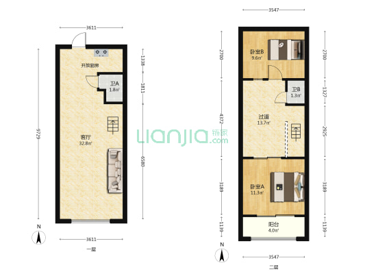 元润国际 2室1厅2卫 44平方