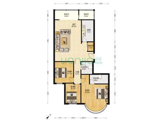 景碧园 3室1厅2卫 131平方