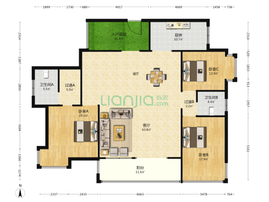 庭宜小区 3室1厅2卫 204平方