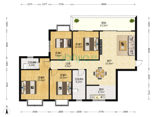 海嘉雅园 4室1厅2卫 137平方