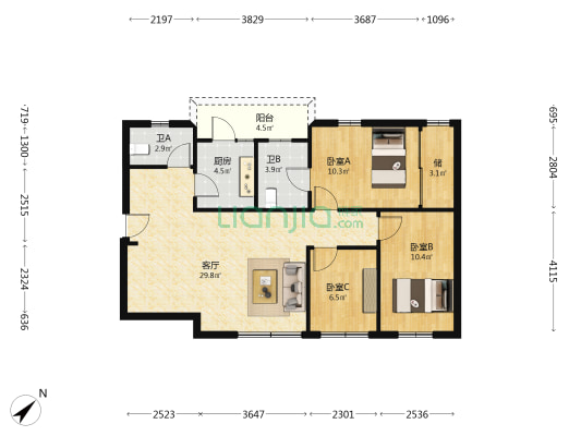诗宁附楼 3室1厅2卫 93平方