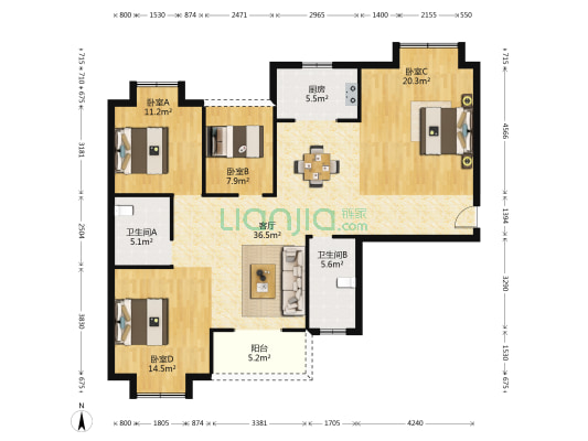 太华国际 4室1厅2卫 131平方