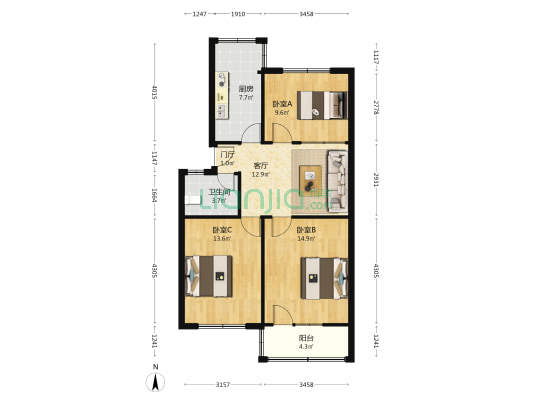 交警队家属楼（东环路） 3室1厅1卫 78平方