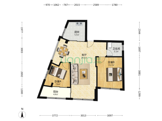 龙湖新村 2室1厅1卫 80平方