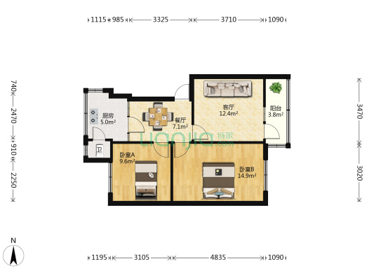 民航路26号 2室2厅1卫 55平方