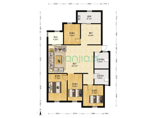 金禧园 4室2厅2卫 124平方