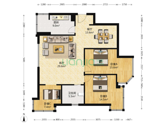 锦城苑 3室2厅1卫 116平方