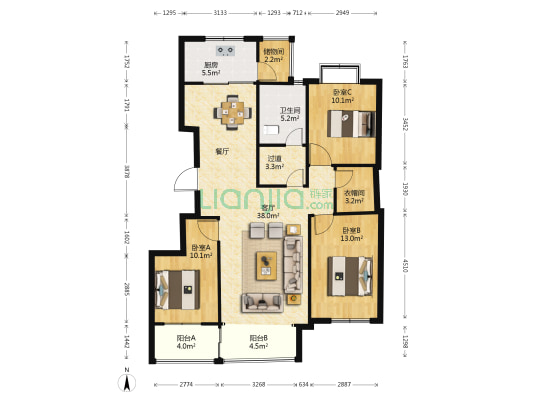龙居苑 3室1厅1卫 132平方