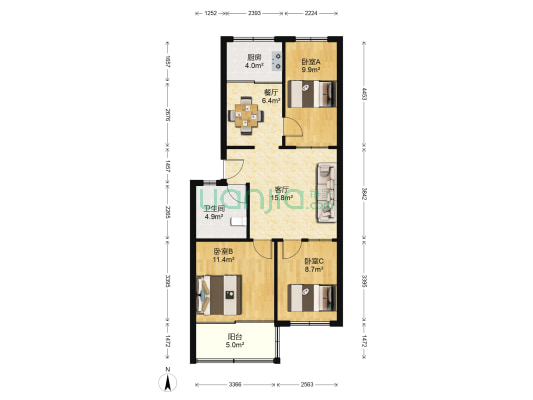 石岛小区 3室2厅1卫 78平方
