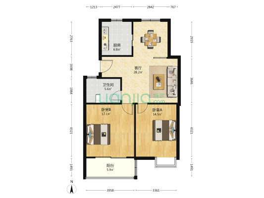 学才小区 2室1厅1卫 93平方