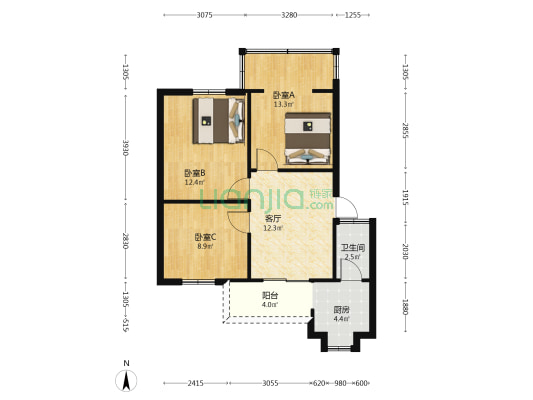 龙平路63号 3室1厅1卫 69平方