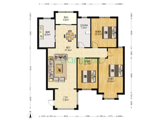 金尚•帝景蓝湾 3室1厅1卫 145平方