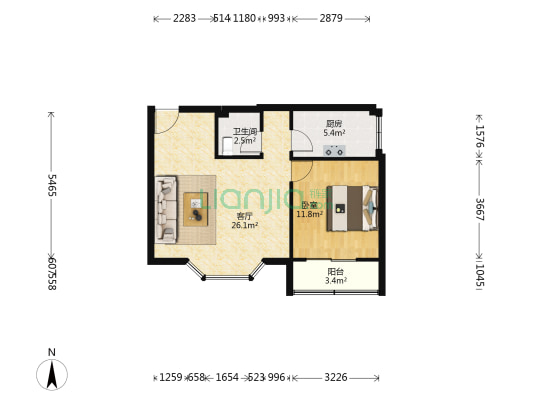 青江华庭B区 1室1厅1卫 50平方