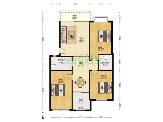 昌茂牡丹园 3室2厅2卫 118平方