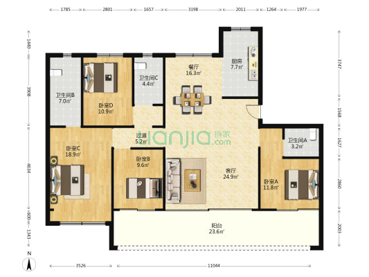 海安天翠阁 4室2厅3卫 166平方