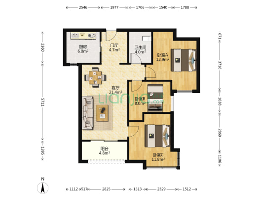 沣华熙城 3室1厅1卫 98平方