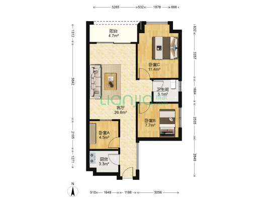 金世纪豪园 3室1厅1卫 79平方