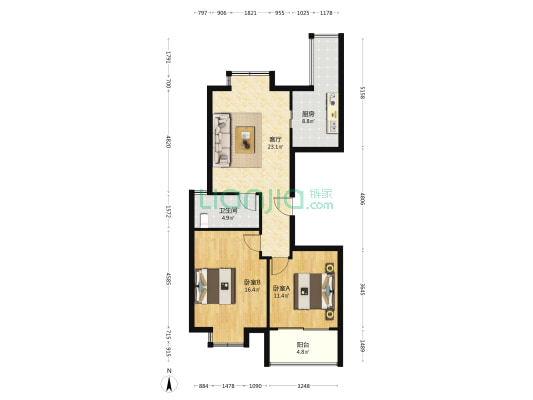 嘉华居(公寓) 2室1厅1卫 91平方
