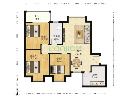 英郡年华 3室1厅1卫 97平方