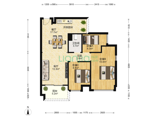 豪逸御华庭 3室2厅1卫 88平方
