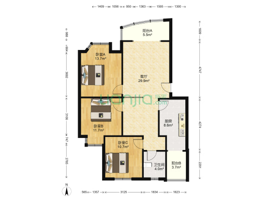 森林小区 3室1厅1卫 101平方