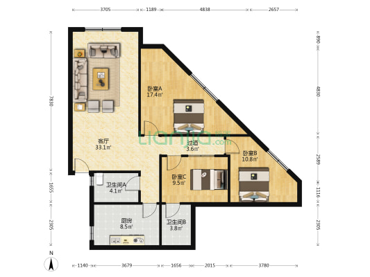 长运大院 3室1厅2卫 115平方