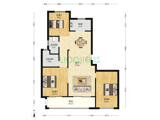 清南名筑 3室1厅2卫 140平方