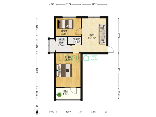 前卫路小区 2室1厅1卫 46平方