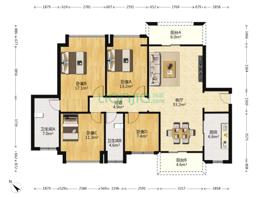 怡翠尊堤熙园 4室1厅2卫 139平方