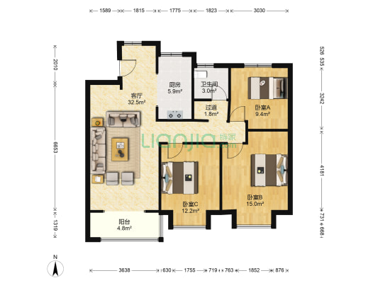 滨江御府 3室1厅1卫 114平方