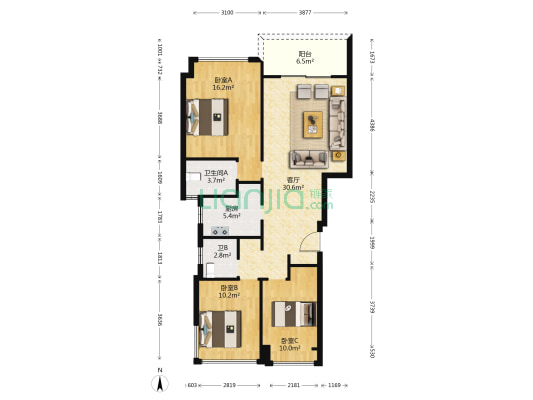 半岛云著 3室1厅2卫 98平方