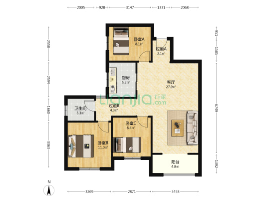金地丽景 3室1厅1卫 101平方