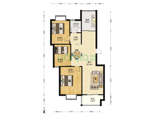 西环路63号小区 3室1厅1卫 109平方