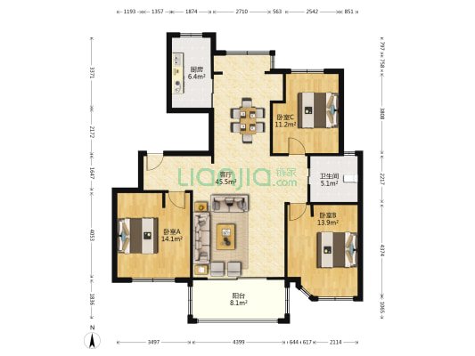 连城苑 3室1厅1卫 127平方