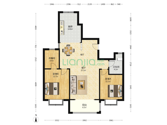 桃源居 2室1厅1卫 127平方