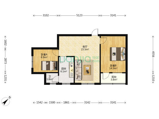 红强街散盘 2室1厅1卫 74平方