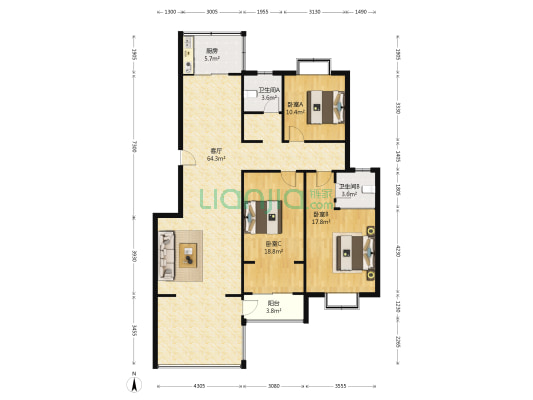 月湖花城 3室1厅2卫 143平方