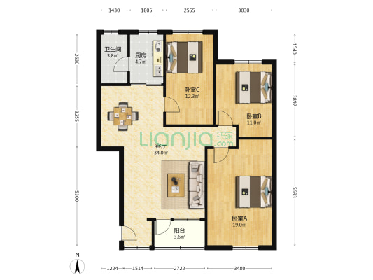 云山大道65号 3室1厅1卫 94平方