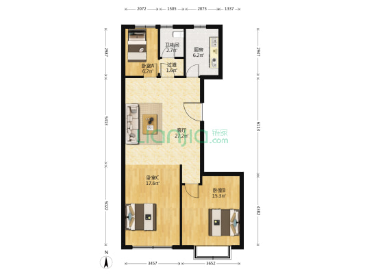 恒信金色阳光 3室1厅1卫 112平方