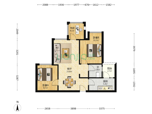 千江屿 3室1厅1卫 78平方