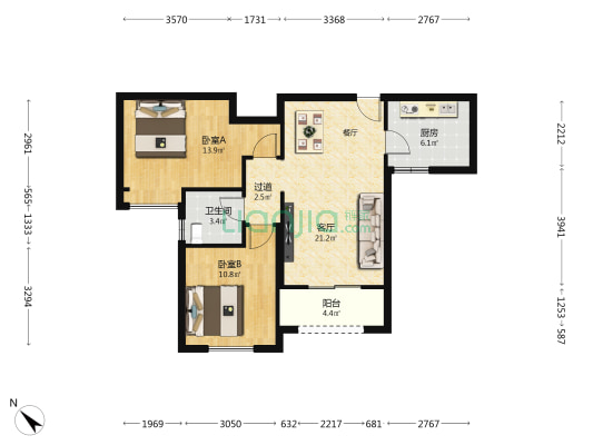 厦门材料研究院配套住宅 2室1厅1卫 87平方