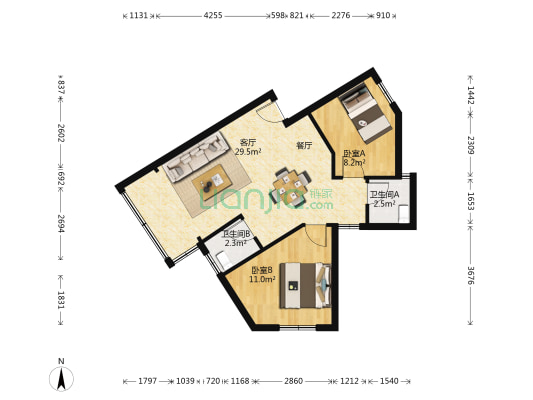 福星苑 2室1厅2卫 70平方