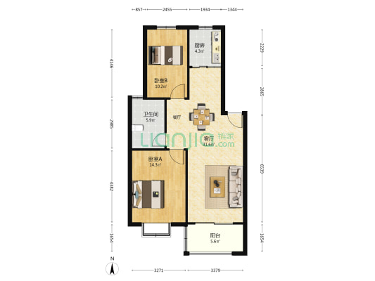 丰泰东方康桥 2室1厅1卫 90平方
