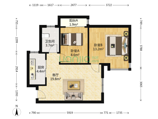 香醍天宸 2室1厅1卫 67平方
