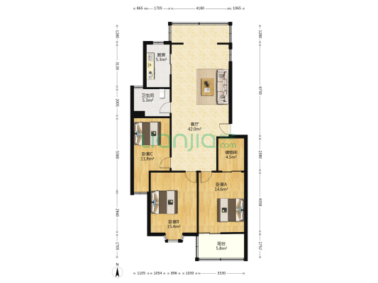 新港湾花园 3室1厅1卫 122平方